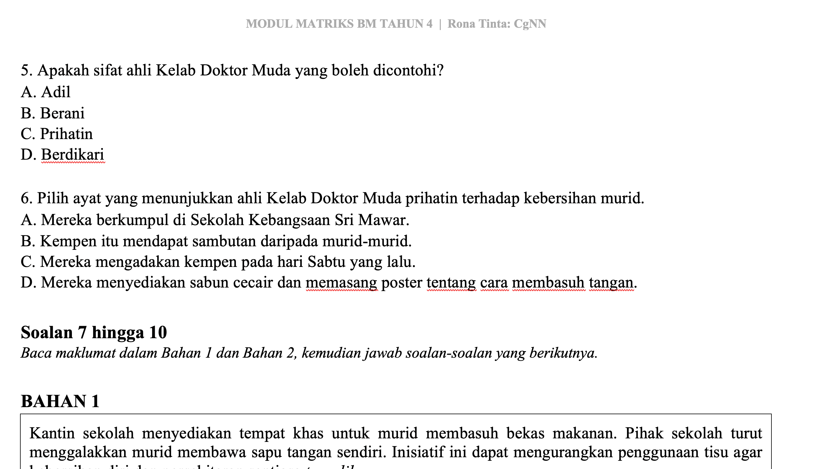 MODUL PENGUKUHAN MATRIKS BM TAHUN 4 — BAHAGIAN A & B 2