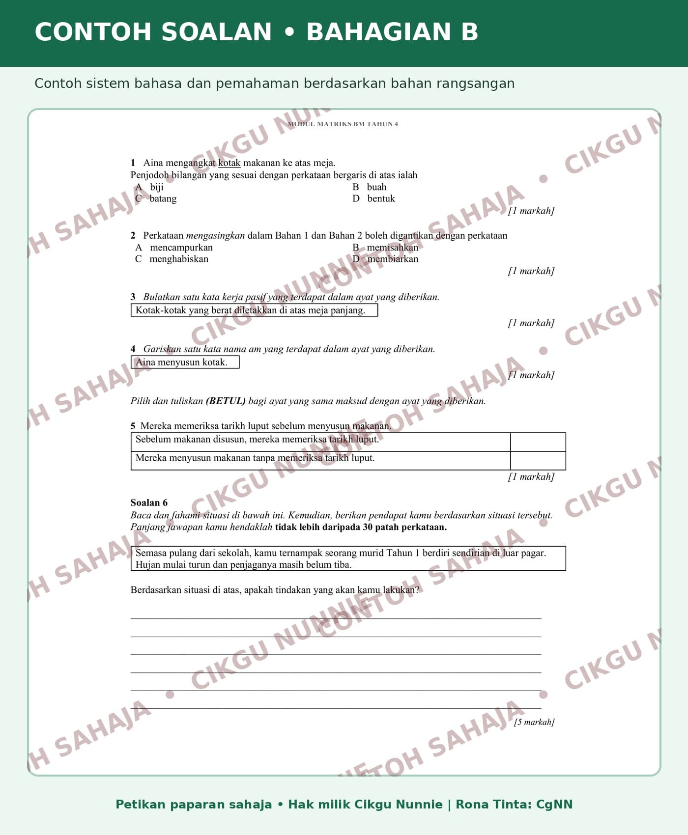 SOALAN UJIAN MATRIKS BAHASA MELAYU TAHUN 4 (sebahagian daripada bundle) 2